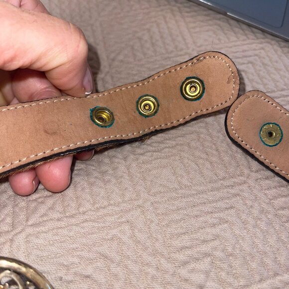 Streets Ahead Vintage Womens Belt Size Large Brown Pony Hair Brass Layered - Picture 9 of 16